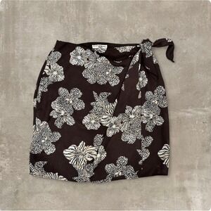Vintage Patricia Jones USA Made Brown Tropical Floral Wrap Skirt 8 Resortwear